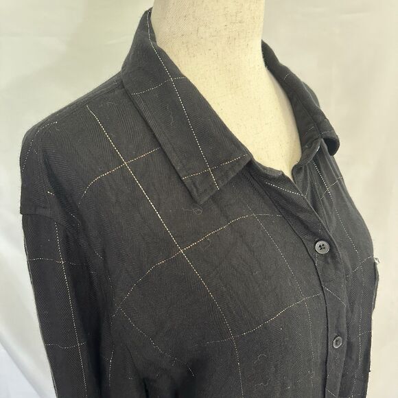 RAILS Hunter Button Up Shirt Ebony Tinsel Metallic Long Sleeves Women's L - Picture 6 of 11